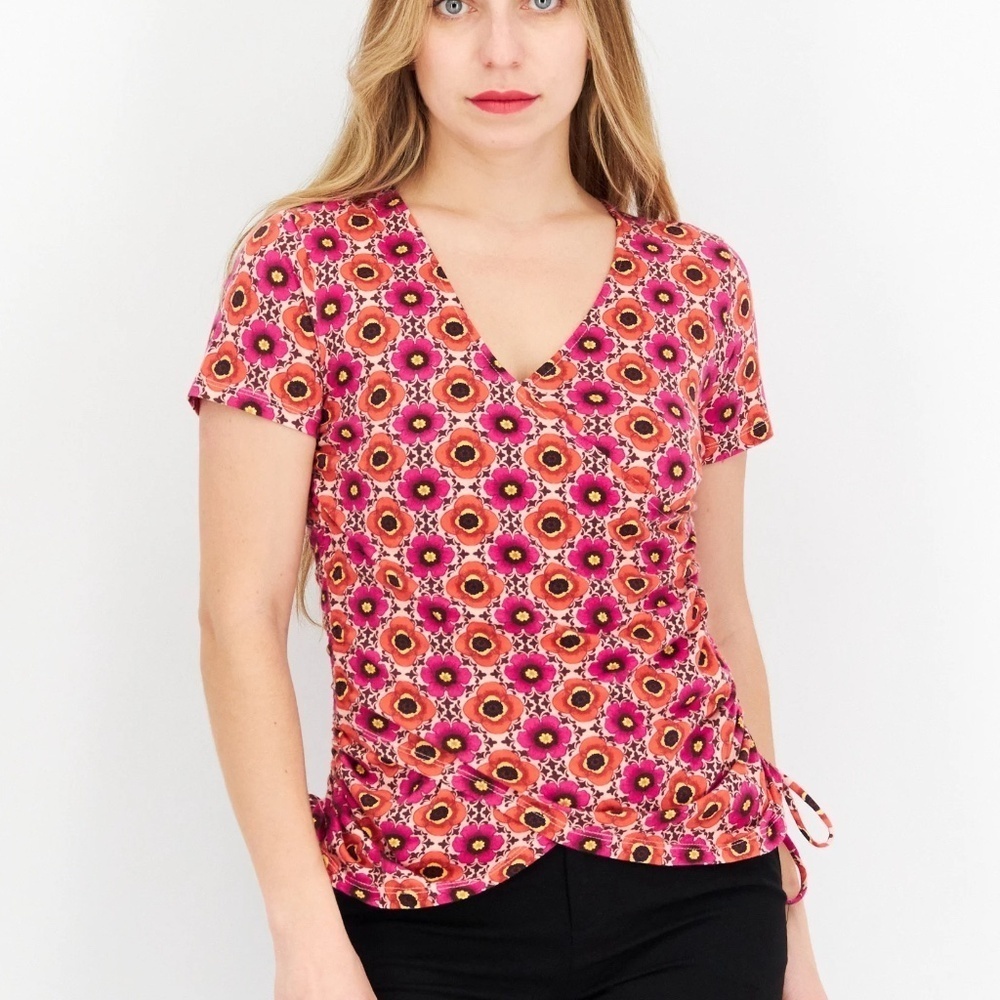 INC Plus Sz 3XL‎ Wrap Floral Geometric Surplice V Neck Blouse Pullover Stretch